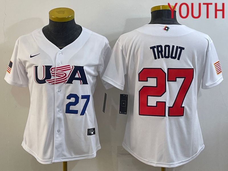 Youth 2023 World Cub USA #27 Trout White MLB Jersey5->youth mlb jersey->Youth Jersey